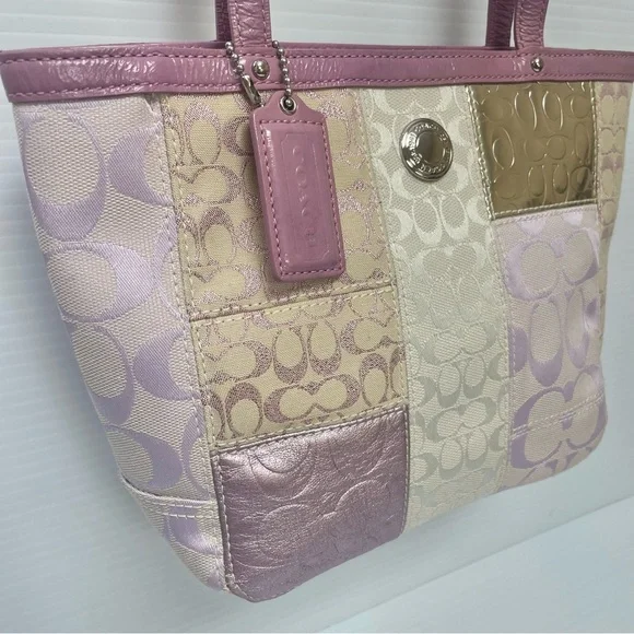 Coach Lavender and Cream Signature Patchwork Small Tote - Picture 3 of 10